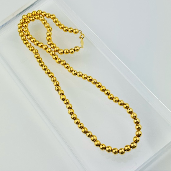 VINTAGE NAPIER BALL BEAD POLISHED GOLD PLATED NECKLACE - Picture 10 of 12